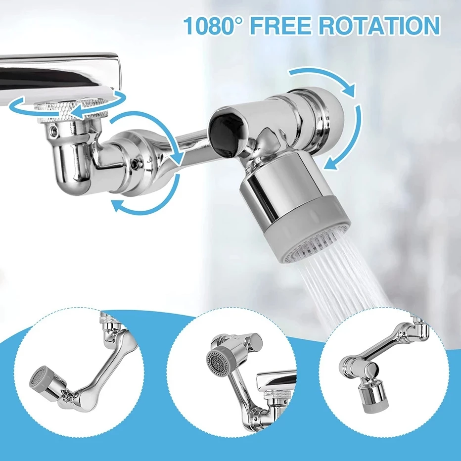 360° Rotating Kitchen Faucet Extender, Splash-Free Water Saving Nozzle, 22/24mm Universal Tap Adapter 5