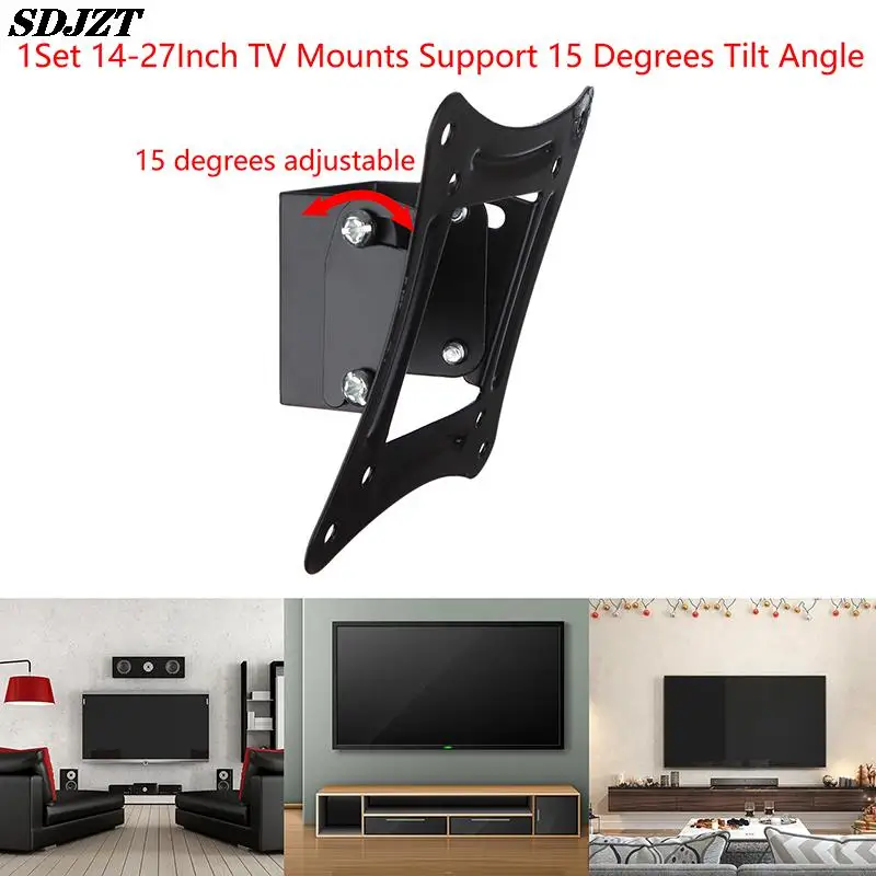 

1Set 14-27Inch TV Mounts LCD LED Monitor Wall Mount Bracket Fixed Flat Panel TV Frame Support 15 Degrees Tilt Angle w/Screw