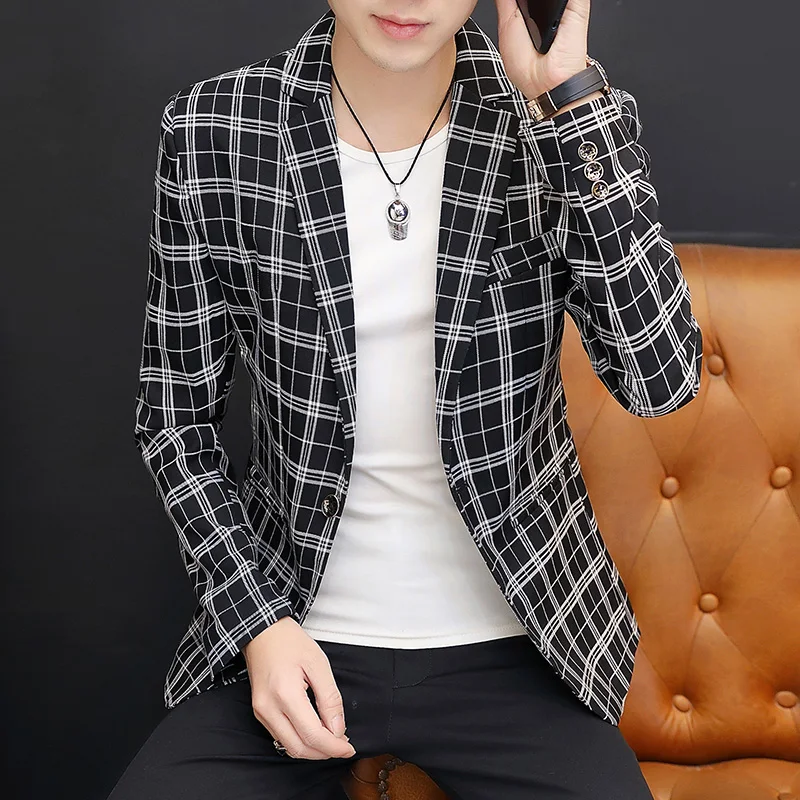 British suit men spring and autumn thousand birds checkered plankton handsome small suit clothes men's high-end casual coat tide 3