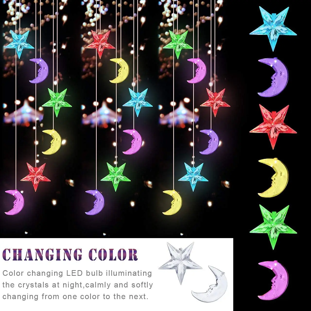 Solar Wind Chime Solar Star Moon Wind Chimes Outdoor Indoor Color Changing Light S Hook For Patio Yard Garden Bedroom Tree Decor