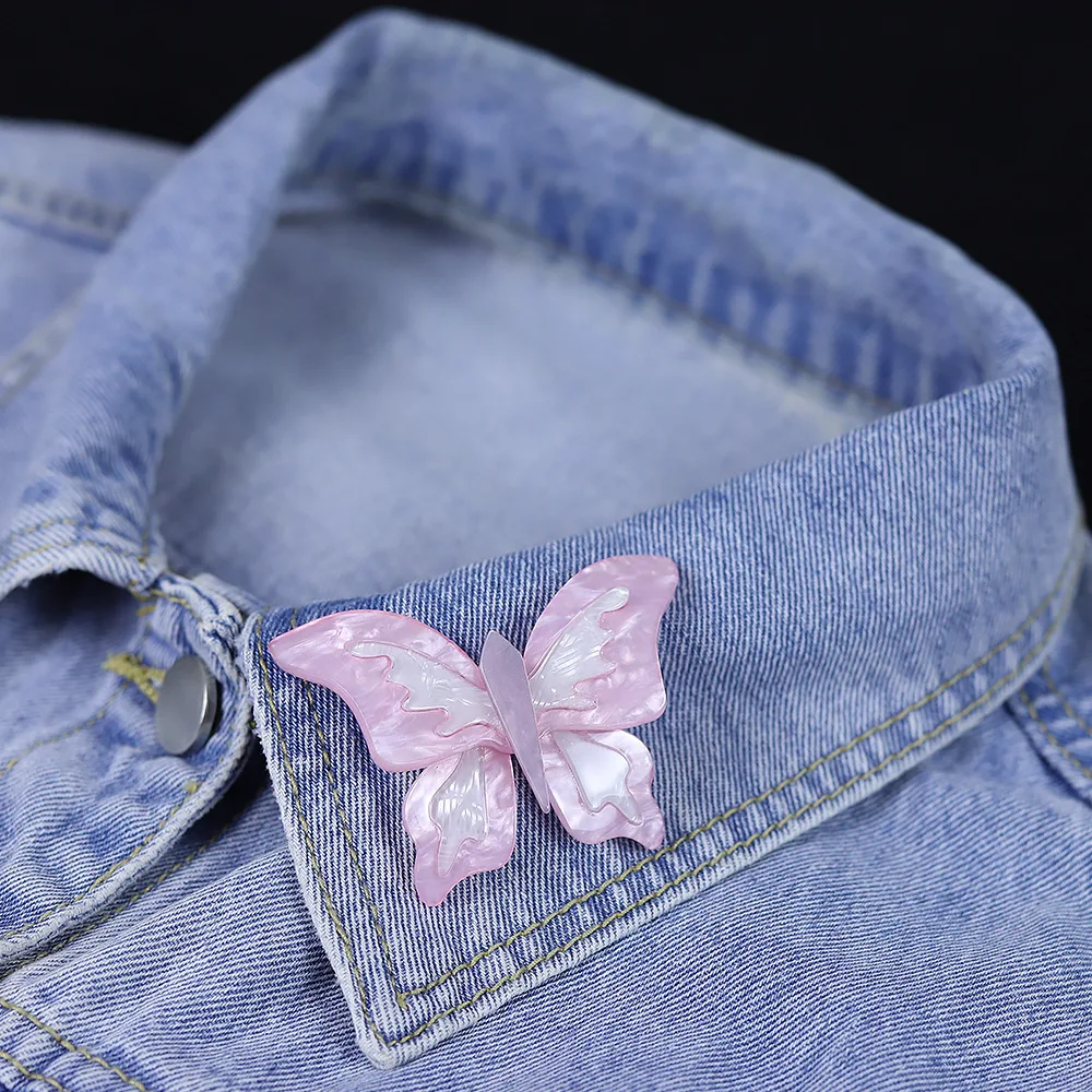 Blucome Fashion Brooch Butterfly Shape White Acrylic Child Ms Banquet Daily Dress Suit Chest Special Accessories Exquisi Gifts