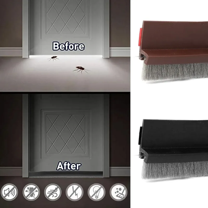 Door Bottom Brush Seal Strip with Brush Dust Prevent Rubber Blocker Insect Proof Home Windproof Self Adhesive Seal Strips 6/1M For Door Seal Strip Sealing Strip Tape Window Seal Strip Sealing Tape Sealing Strip Rubber Seal Strip Rubber Door Weatherstripping Door Weatherstripping