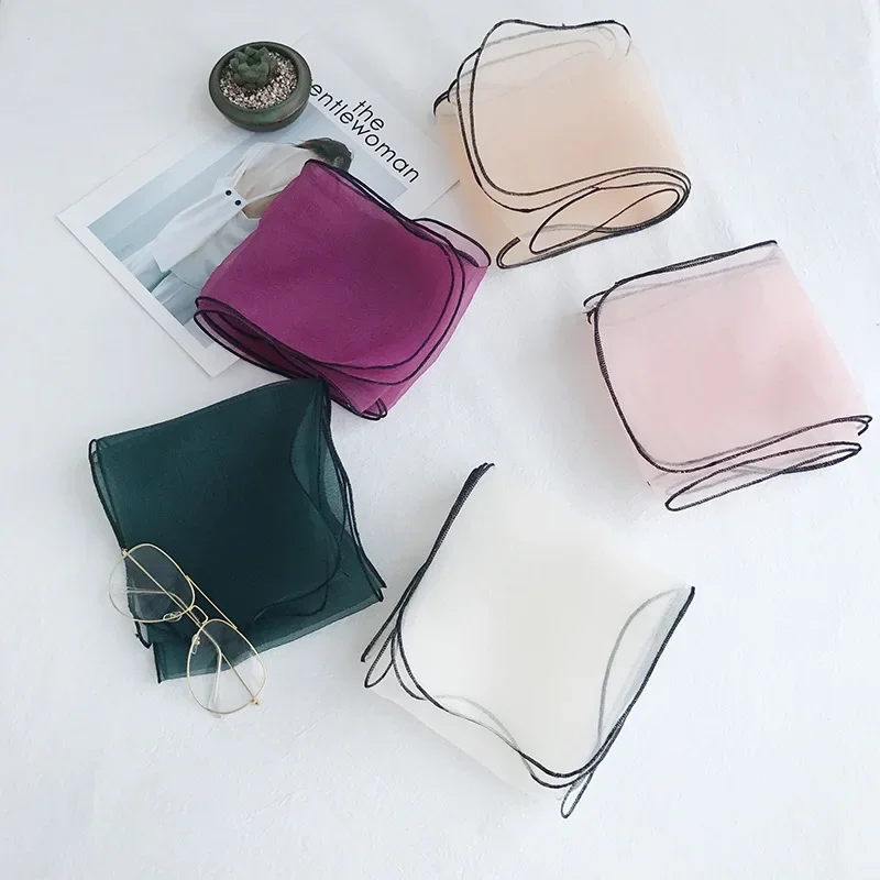 140cm Spring Scarf Transparent Women's Silk Scarf Fashion Lady Square Scarves Soft Shawls Pashmina Solid Color Bandana Headband 2