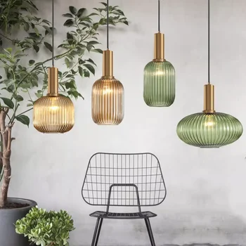Simple Retro Single Head Ceiling Chandelier Creative Green Glass Hanging Pendant Light for Restaurant Shop Living Room Medium 1
