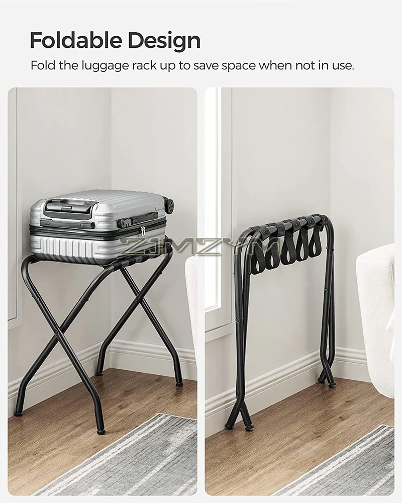 Luggage Rack, Suitcase Holder for Guest Room, Suitcase Stand, Steel Frame, Foldable, Holds up to 100 lb, for Bedroom, Black