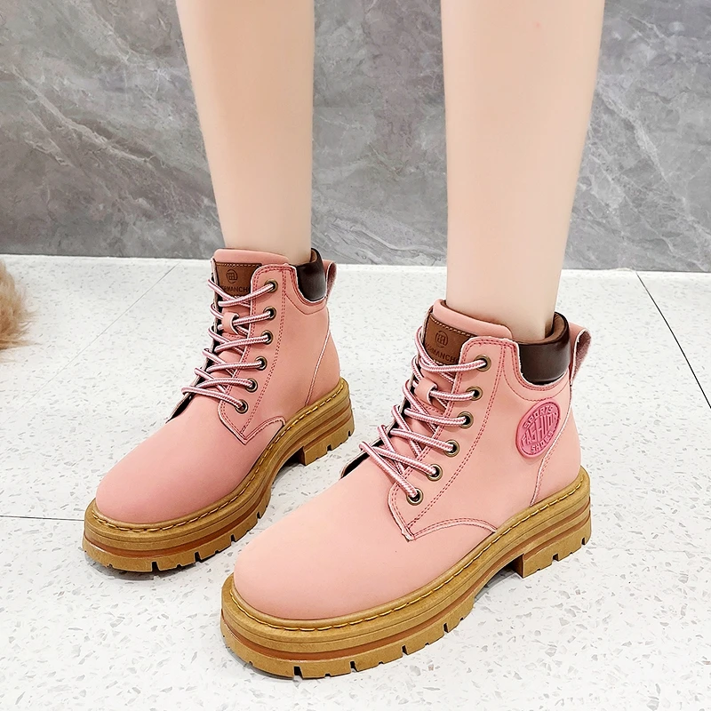 

High Quality Shoes Fashion Yellow Boots Chunky Heels Women Boots Winter Ladies Non-slip British Style Casual Ankle Short Boots