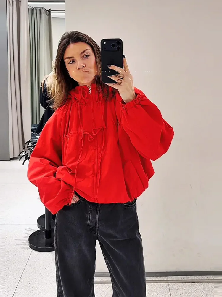 Chic Hooded Lace-Up Zipper Jacket Women - Image 3