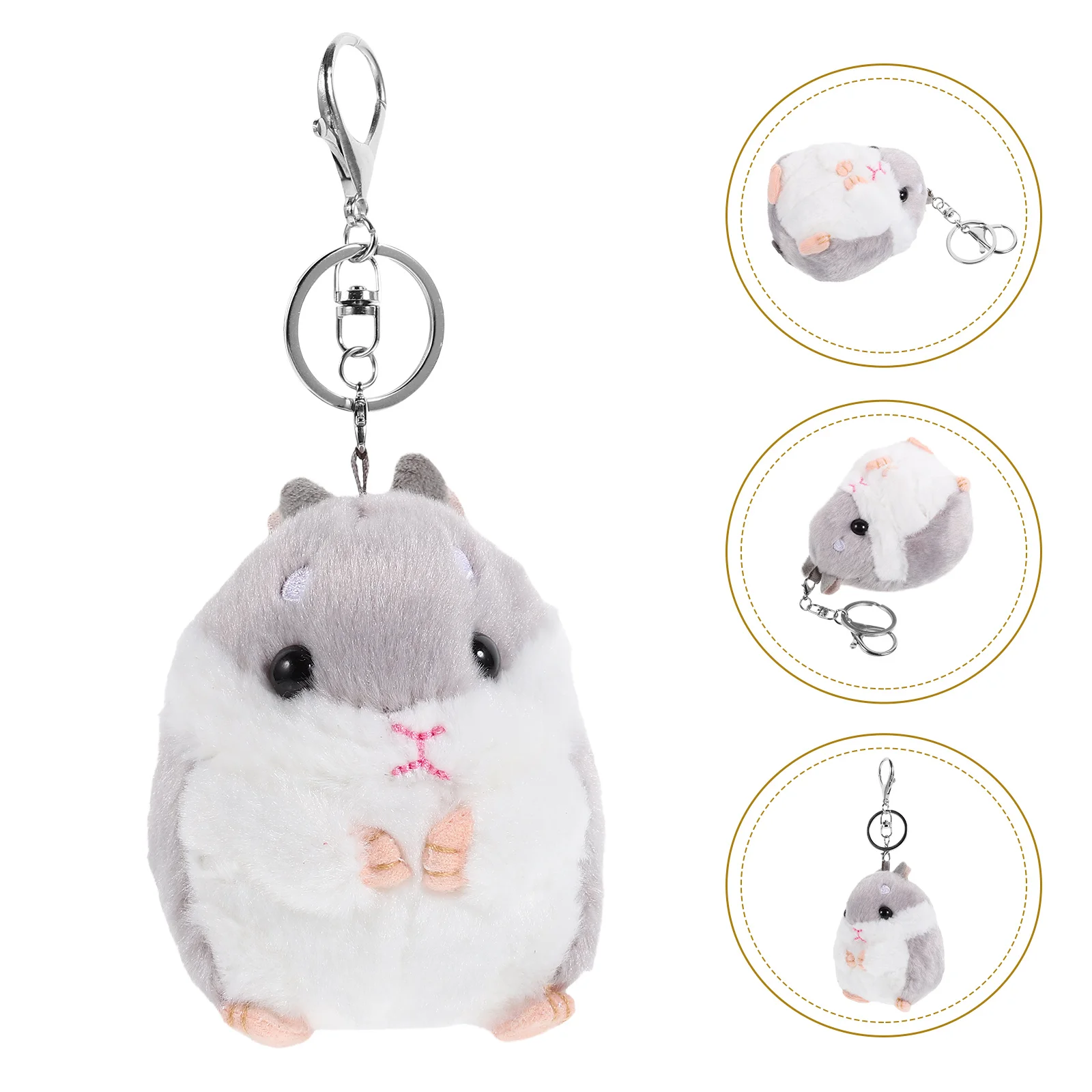 

Kawaii Hamster Plush Cartoon Animal Small Hamster KeyChain Toy Key Chain Stuffed Toy(Grey)