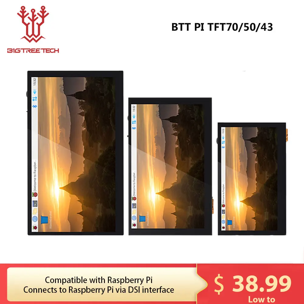 Bigtreetech-peças de Impressora 3d Touch Screen Pitft50 V2.1 Pitft70 pi Tft43 Dsi Display Lcd Octoprint Raspberry pi 3b Plus 2b