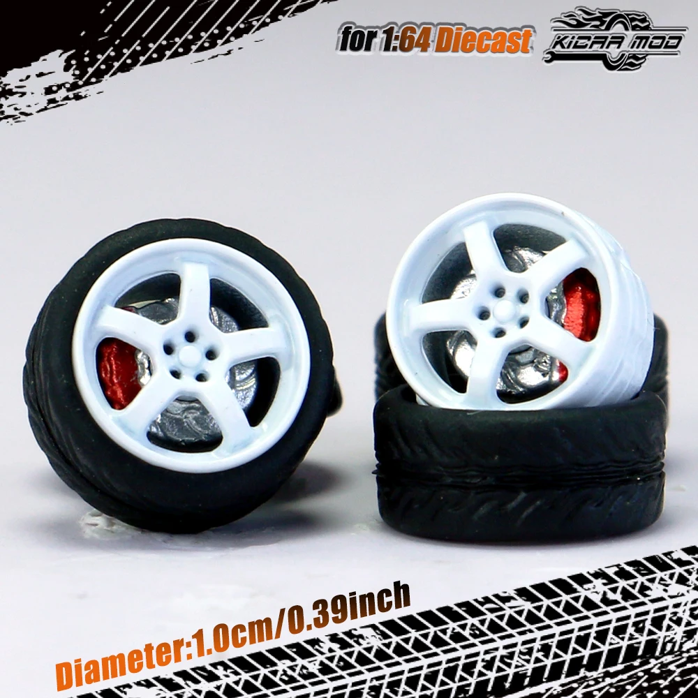Kicarmod 1/64 Model Car ABS Wheels with Rubber Tire Brake Disc Refitting Parts Diameter 10mm For Model Car Tomica MINI GT