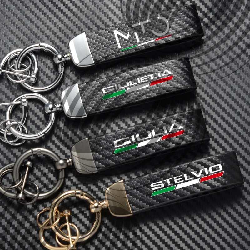 Carbon Fiber Leather and Zinc Alloy Keychain with Logo - Premium Car Accessory