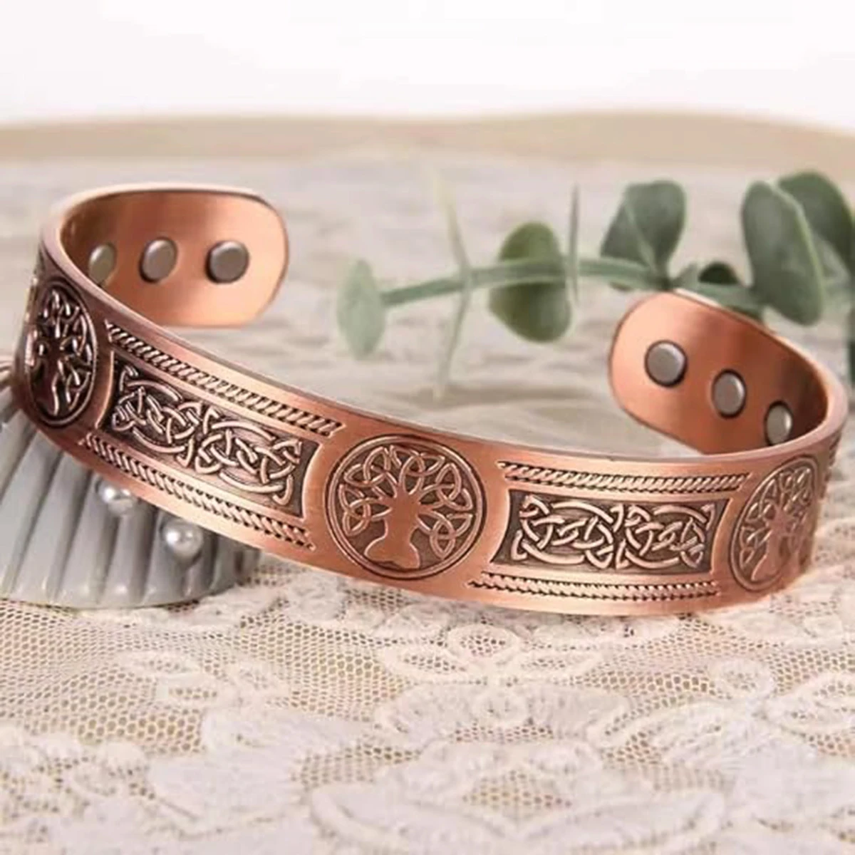 Magnet Retro Bracelet With Life Tree Pattern Arrangement Magnetic Men's Antique Copper