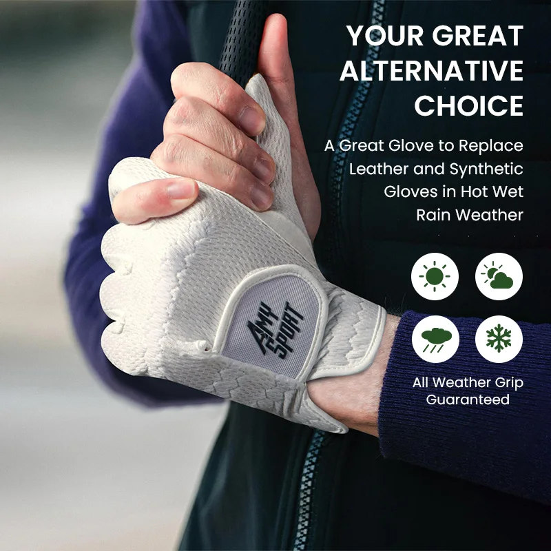 Golf Gloves Men Right Handed Golfer Mens Glove RainGrip Hot Wet Weather Value 1 Pack,All Weather in S M M/L L XL 3