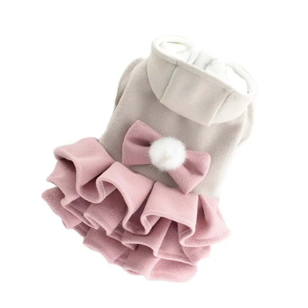 Dogs and Cats Winter Dress Tutu Hairball&Bow Design Female Pet Puppy Warm Coat Outfit