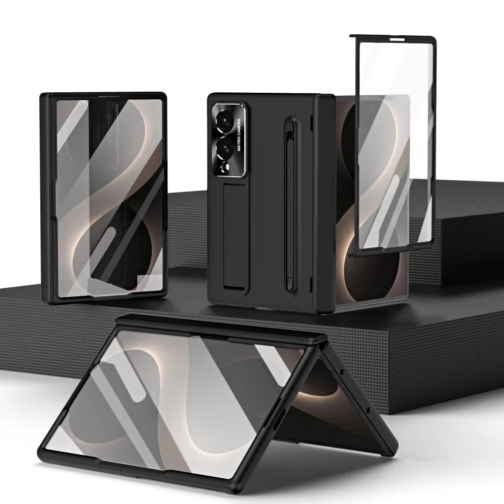 Enhanced Protective Case with Touch Pen, Glass Film, and Portable Stand - Trifold Design with Hinge Protection