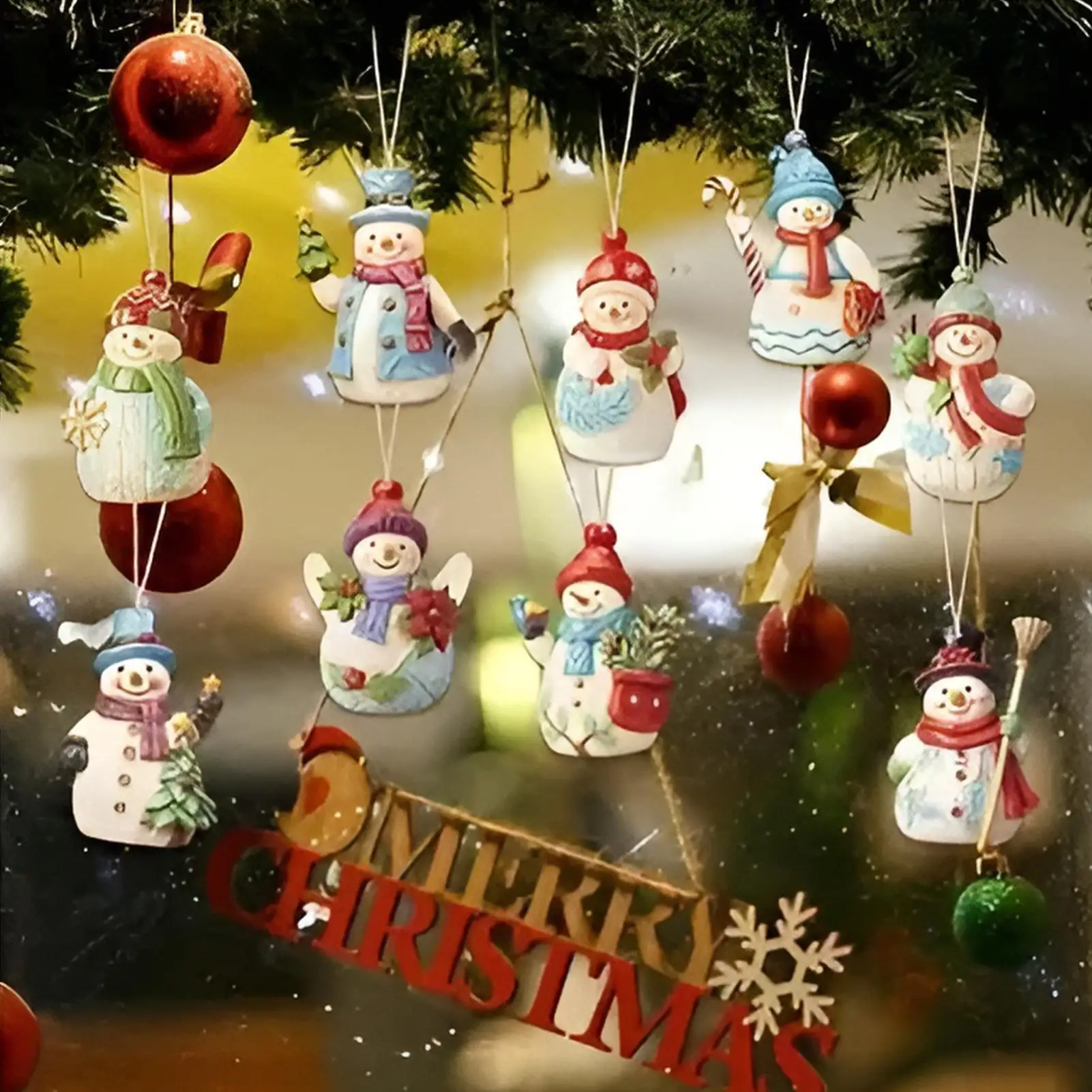 Snowman Christmas Decorations Christmas Tree Decorative Hangable Ornaments 9 Piece Wood Crafts Figurine Pendant For Home decor