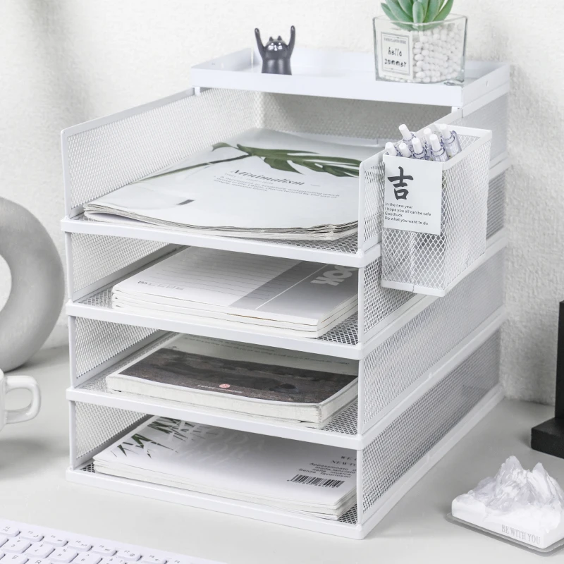 4-Tier Stackable Letter Tray Office Desk Paper Organizer File Trays Desktop Holder for Paper Letter Accessories Pen Holder