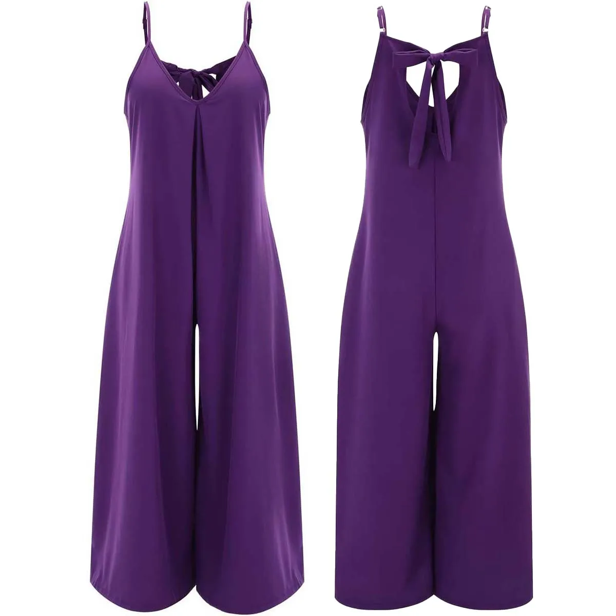 Women's Solid Color Fashionable Casual Suspender Wide Leg Jumpsuit Baggy Rompers for Women