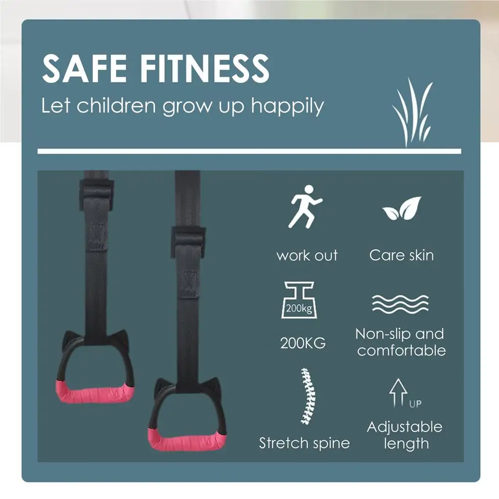 1 Set Kids Gymnastics Ring Detachable PP Handle Nylon Webbing Animal Shape Adjustable Pull-up Rings Fitness Equipment 2M