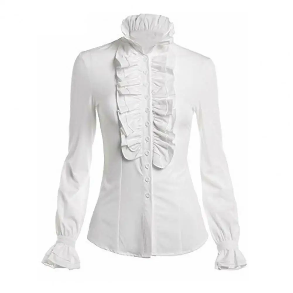 

Fashion Blouse for Women Elegant 2023 Retro Ruffle Slim Fit Breathable Comfortable Long Sleeve Solid Colour Blouse Tops Women