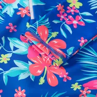 2024 Summer European And American Style Girls One-piece Swimsuit 4-12Years Kids Long Sleeves Broken Flowers Print Bathing Suit 5