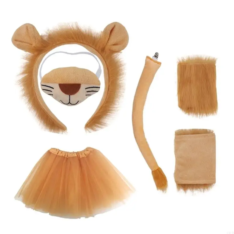 C6UD Halloween Lion Dress up Costume, Hairband, Tail for Kid Birthday Parties