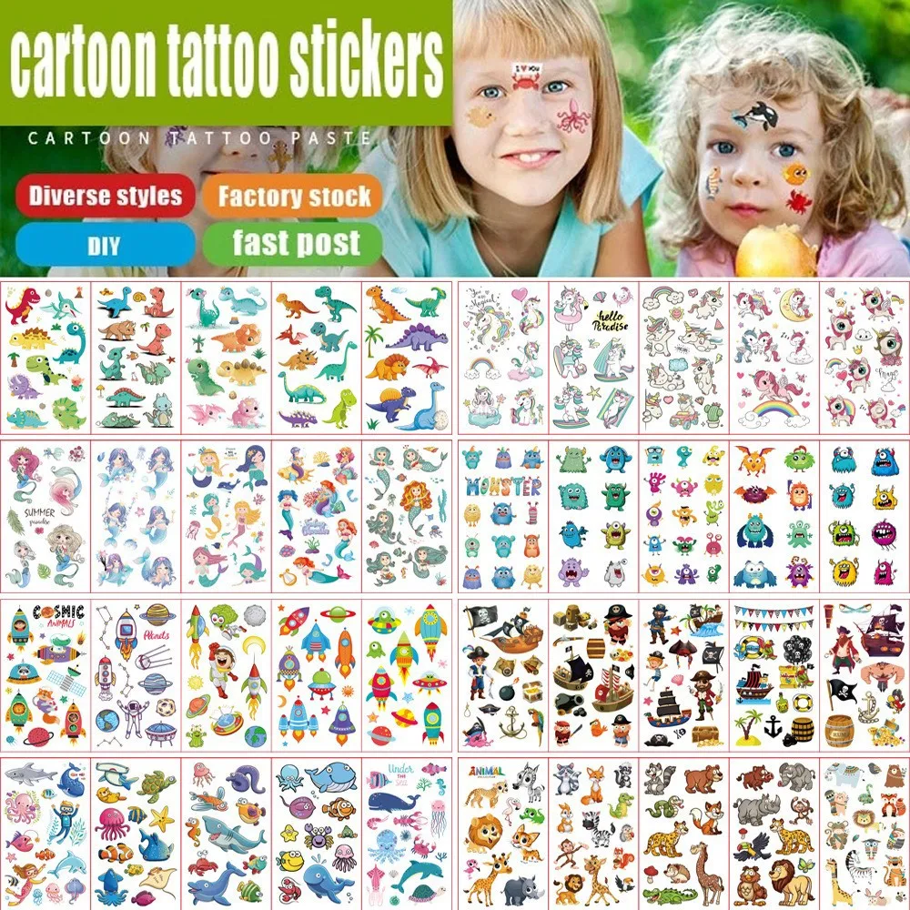 10Pcs Fake Tattoo Stickers Cartoon Temporary Tattoos Kids Arms DIY Body Art Cartoon Collection Mermaid Cute Unicorn Animals Car luminous temporary fake tattoo stickers unicorn cartoon glow stationery sticker kids child body art