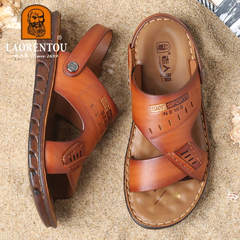 LAORENTOU cowhide breathable sandals with soft soles and anti slip cow tendon soles, cool slippers for casual wear - Image 3