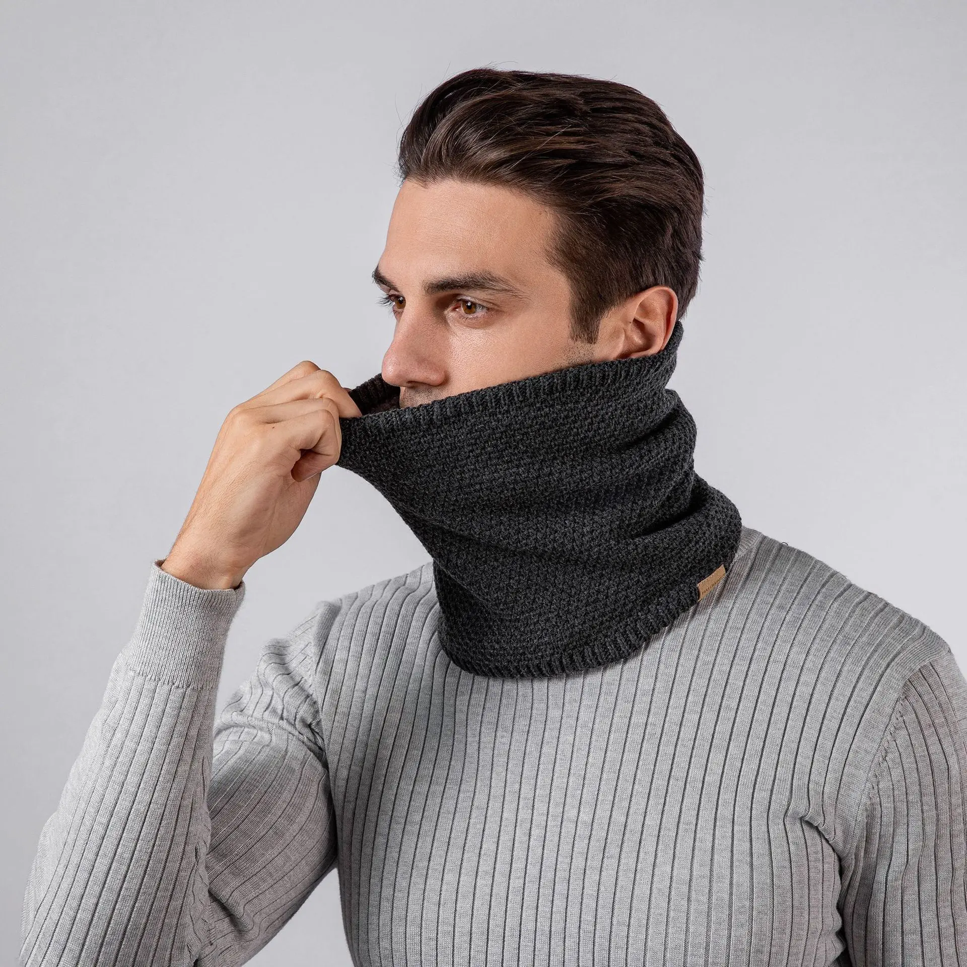 Knitted scarf Knitted Scarf Winter Warm Snood Scarves Solid Thicken Wool Fur Neck Warmer Unisex Men Neck Scarfs Ring Female Pullover Scarf