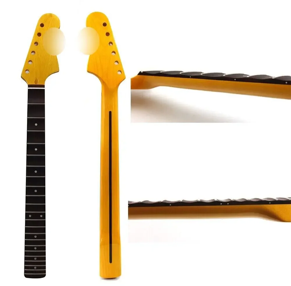 

Yinfente Full Scalloped Maple Guitar Neck Yellow Gloss Paint 22 Fret 25.5 Inch Dots Inlay Back Strip Bolt on Heel Finished
