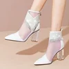 Rubber Soled Dance Boots Women 2025 Spring Pointy Rhine-diamond Tassel High Heel Mesh Latin Jazz Modern Dance Shoes Stage Show 2
