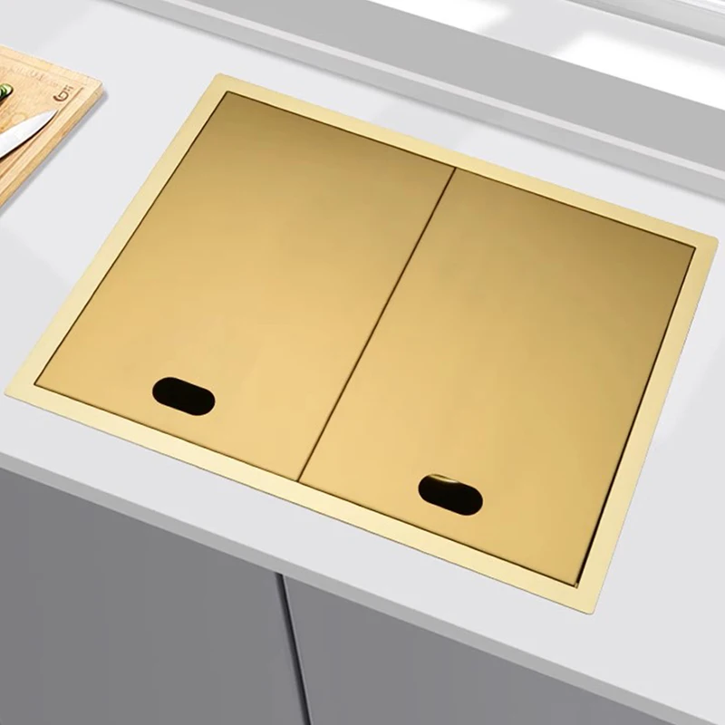 

Gold Nanometer 304 Stainless Steel Handmade kitchen Sink Double Cover Hidden Single Kitchen Sink Small Size Kitchen Sinks