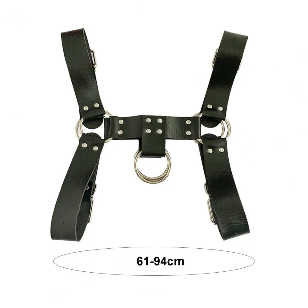 Men Back Strap Faux Leather Punk Style Rivet Decor Wide Fetish Gay Clothing Rave Body Bondage Cage Harness Sex Chest Strap