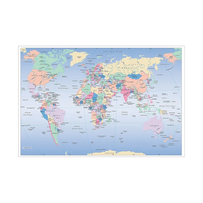 Map Of The World In French 150*100 cm Poster Non-woven Canvas Painting School Supplies Living Room Home Decoration