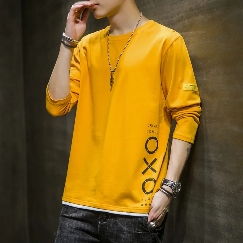 

Real long sleeve T-shirt men's autumn coat men's pure cotton bottoming shirt ins trend loose sweater tide brand autumn clothes