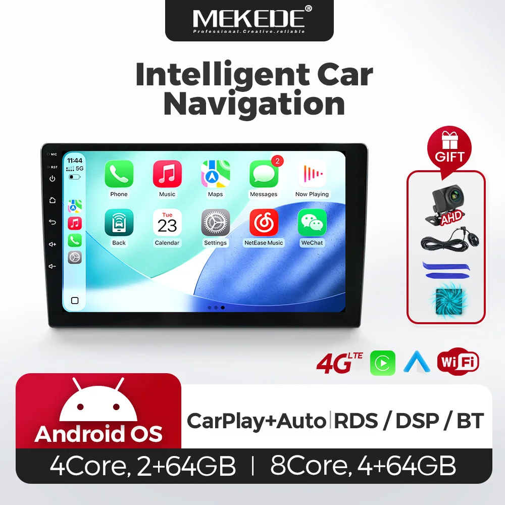 MEKEDE EU Stock Radio de coche Android universal de 7/9/10 pulgadas 2din 64G Autoradio Inalámbrico Carplay Android Auto GPS BT Sistemas multimedia centrales inteligentes para coche DSP 4G LTE WiFi FM Estéreo 1