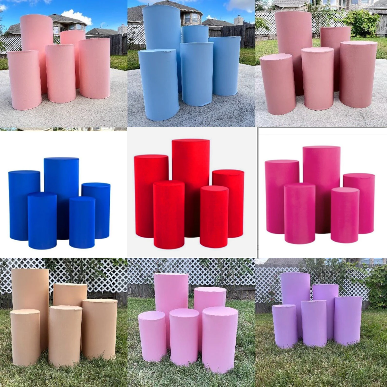 5PS photo backdrop Stretch Fabric Cylinder Cover Set for Pedestal Plinths Pink White Black Elastic Photography Background Covers