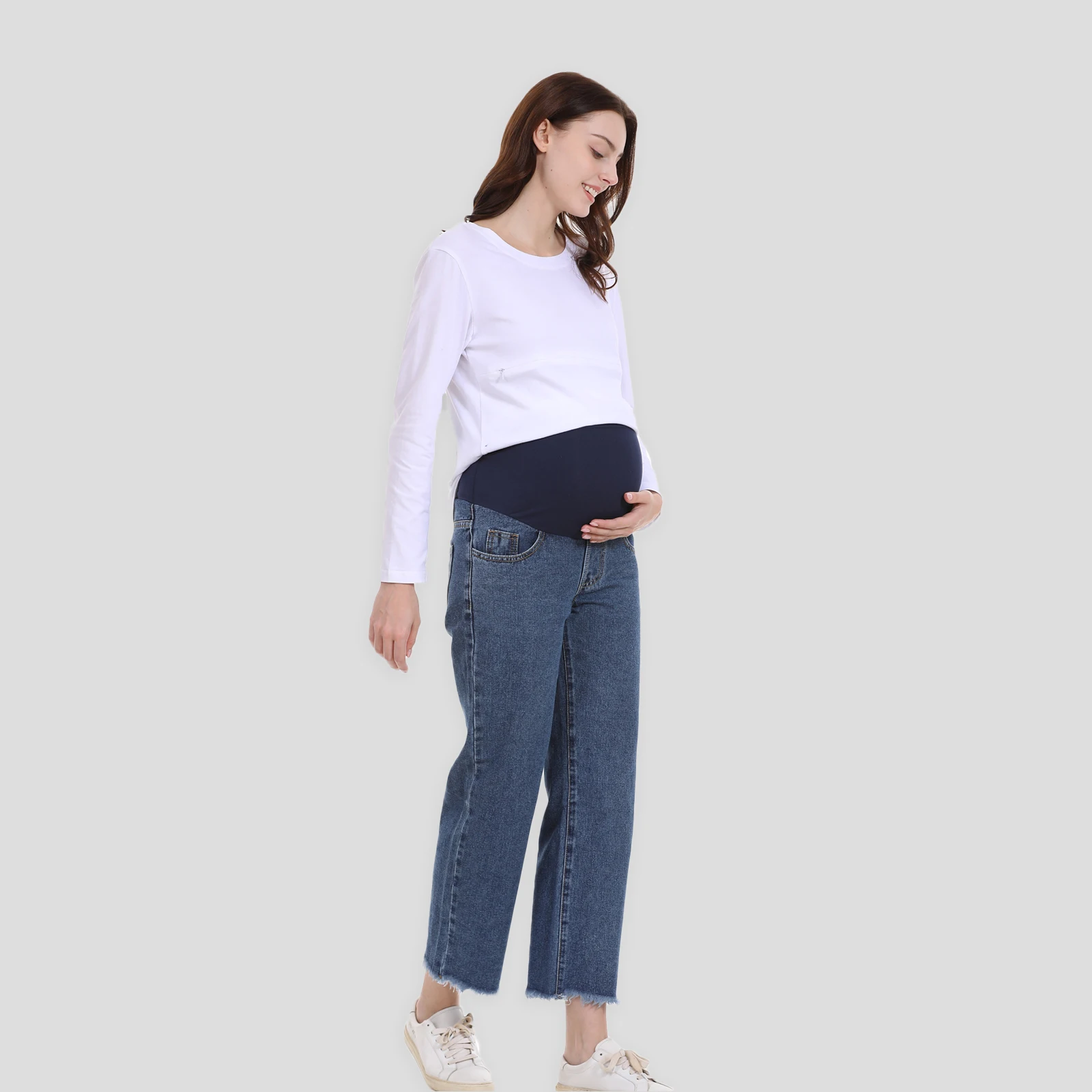 Maternity Pants For Pregnant Women Ajustabel Waist Band Pregnancy Jean Trousers Loose Straight Legging Bottoms Wide Leg Pants 5