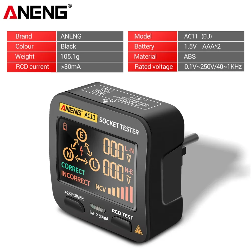 Battery Tester Voltage Tester Digital Voltmeter Voltage Detector Pen ANENG AC11 Smart Digital Outlet Socket Tester Pro US/UK/EU/AU Universal