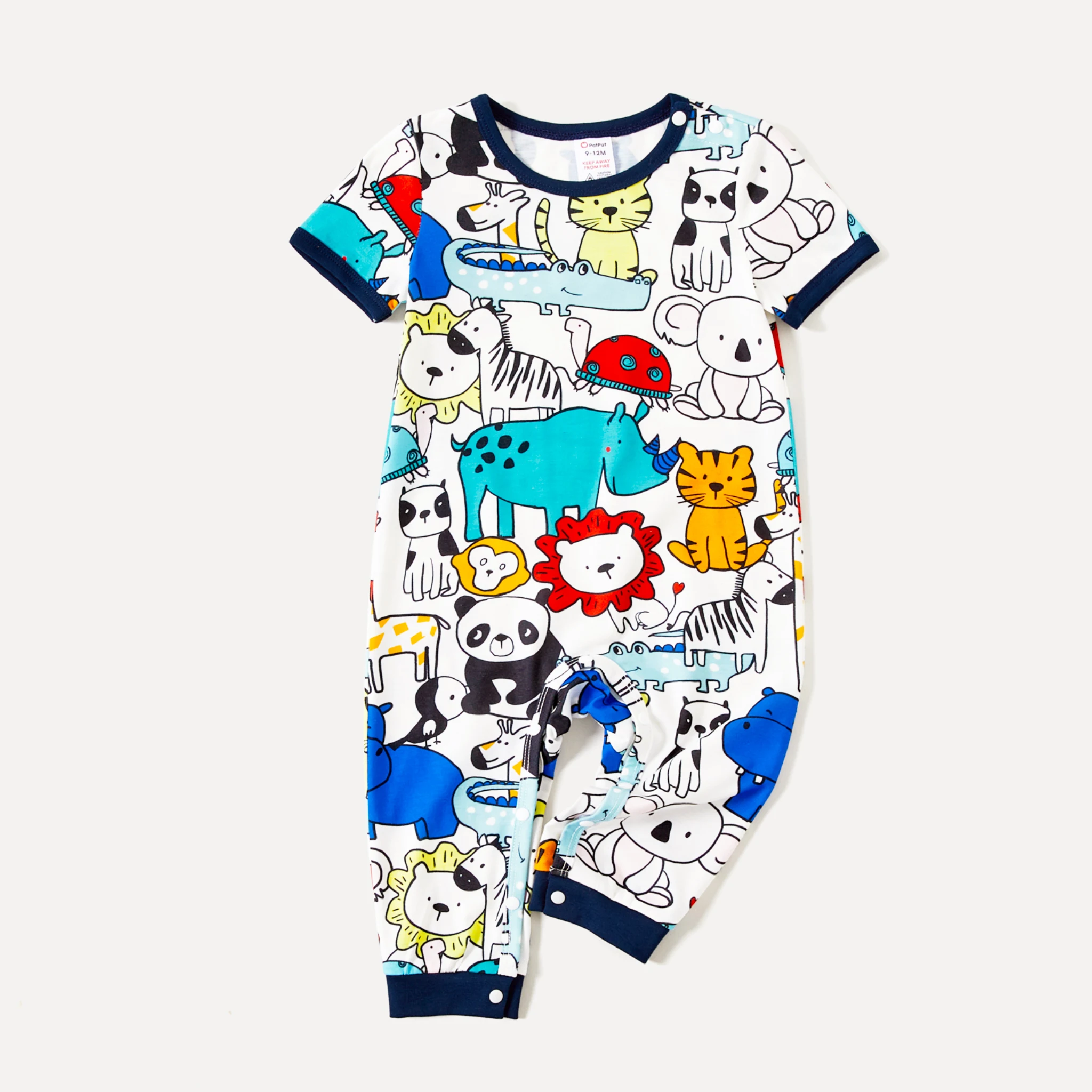 PatPat Family Matching Letter-Printed Top and Allover Cartoon Animal Pant Pajamas (Flame Resistant)