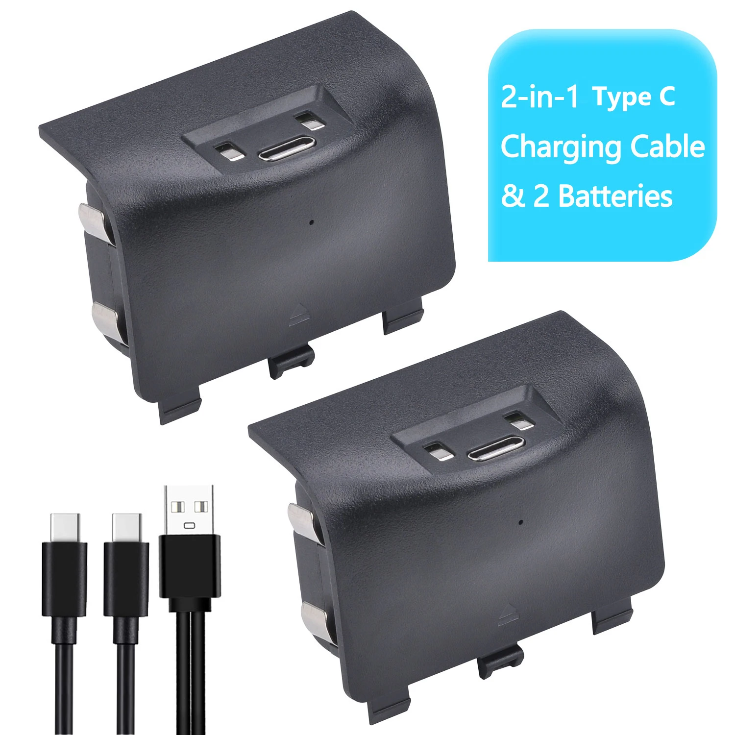 Batteria Per Xbox Series X/S, Batteria Controller 2-Pack Per Xbox Series X, Xbox Series S Con Cavo Di Ricarica 2 In 1