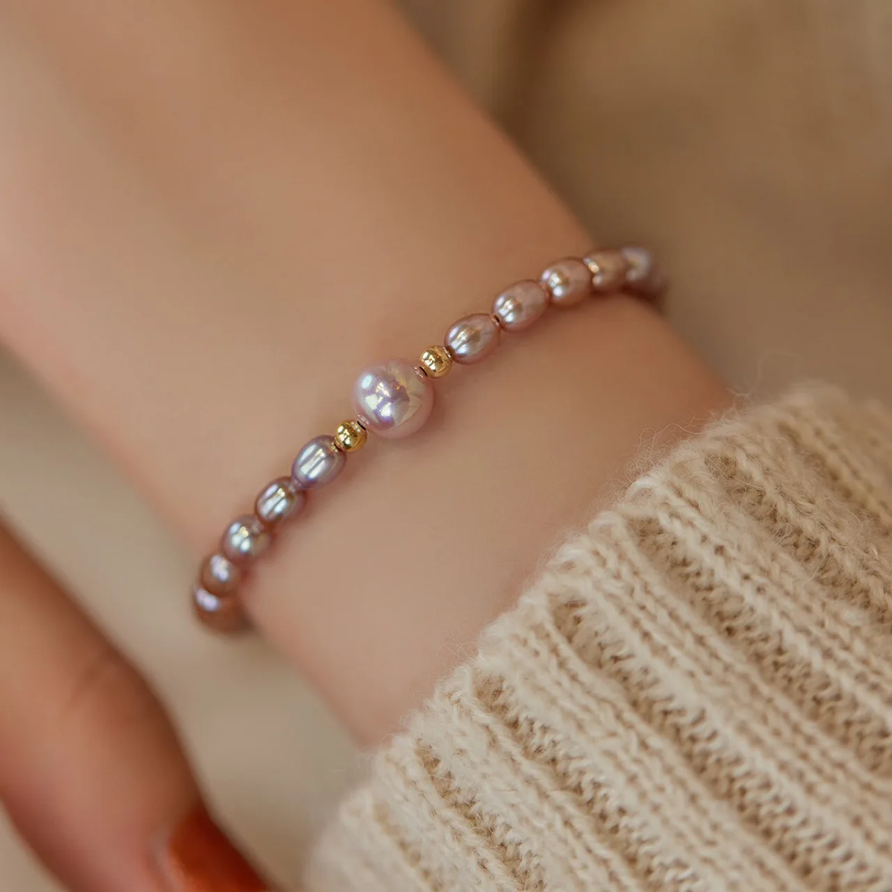 Pulsera De Perlas De Agua Dulce Ajustable – Baño De Oro 14K, Joyería Fina Para Uso Diario Y Fiestas