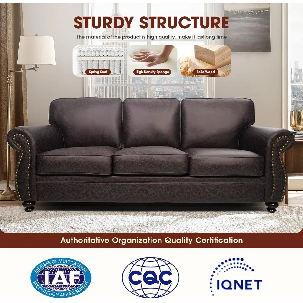 mid-century vintage sofa couches with rivet design,3-seater sofa,removable sofa cover upholstered cushions and solid wood frame