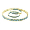 New Bezel Setting Small Beads Blue Turquoise Bangles for Women Brass with Gold Plated Color Classic Bracelet Fashion Jewelry 6