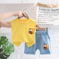 Boys Summer Children Vest Set New Boys Clothes Baby Cartoon Bear Sleeveless T-shirts Shorts 2pcs Casual Sport Sets