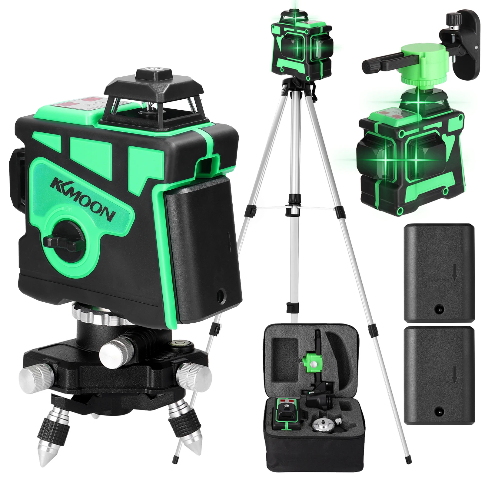 KKmoon-Outil de niveau laser 3D 12 lignes autonivelant, multifonctionnel, lignes verticales et horizontales, 1.2m, alliage réglable à 3 hauteurs
