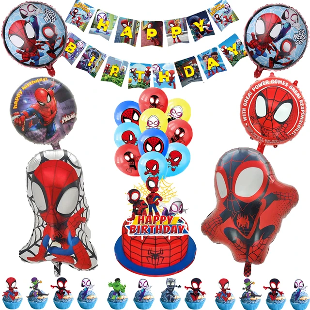 Spidey et ses incroyables amis décorations d'anniversaire, Spidey Friends  Party thème Bannière joyeux anniversaire, ballons, gâteau pour l' anniversaire de Spiderman De