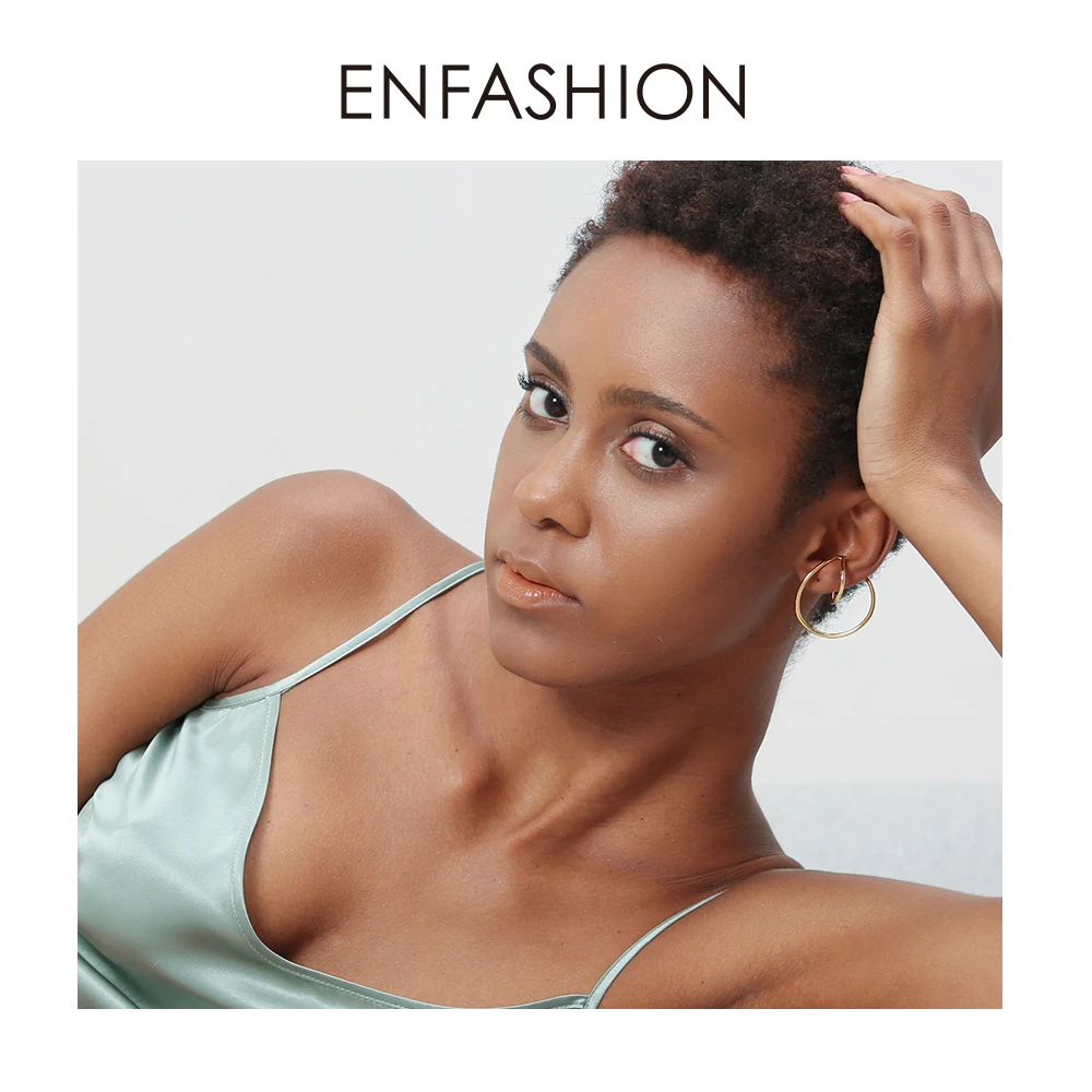 ENFASHION Punk Geometric Ear Cuff Clip On Earrings For Women Gold Color Line Earings Without Piercing Jewelry