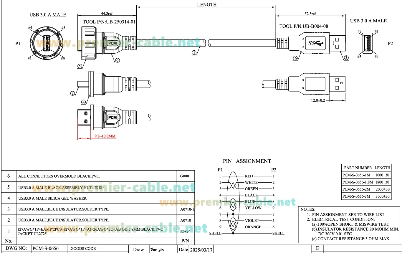 USB 3.0-Auto-Montagebündiges Kabel, IP67, Typ A-Stecker auf Stecker-Verlängerungskabel, 5 Gbit/s, wasserdichte Außensteckdose für Motorrad, Boot – Detail 3