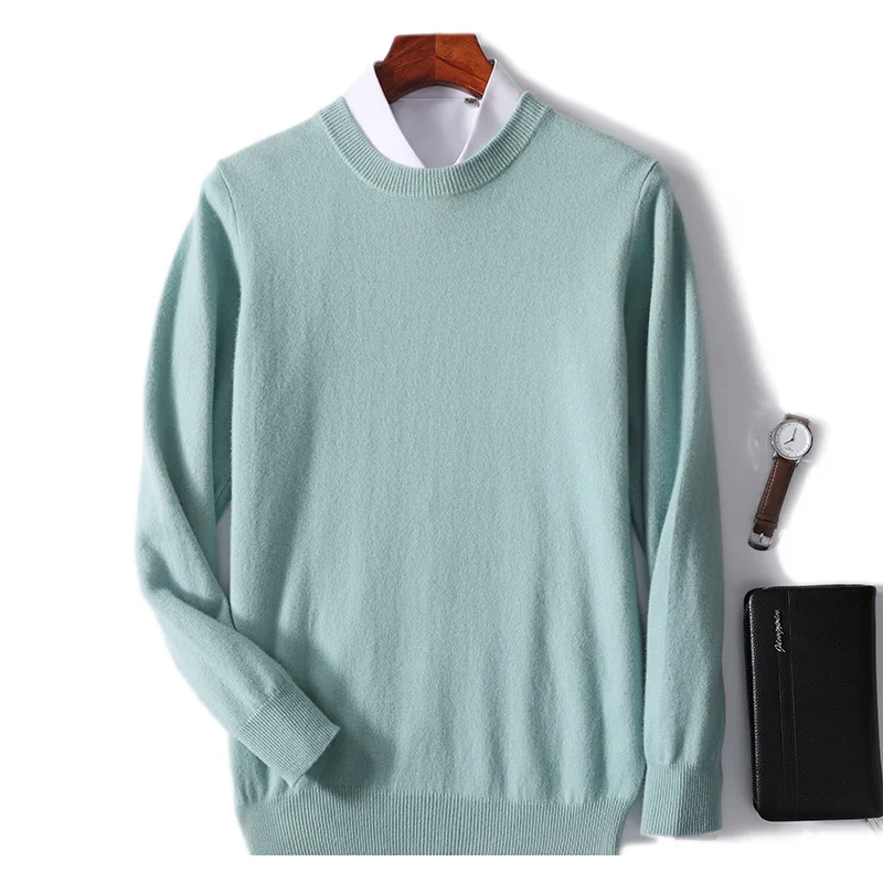 100% Pure Wool Men's O-Neck Pullover Solid Large Size Loose Casual Sweater Spring and Autumn Outdoor Cashmere Sweater mink cashmere sweater